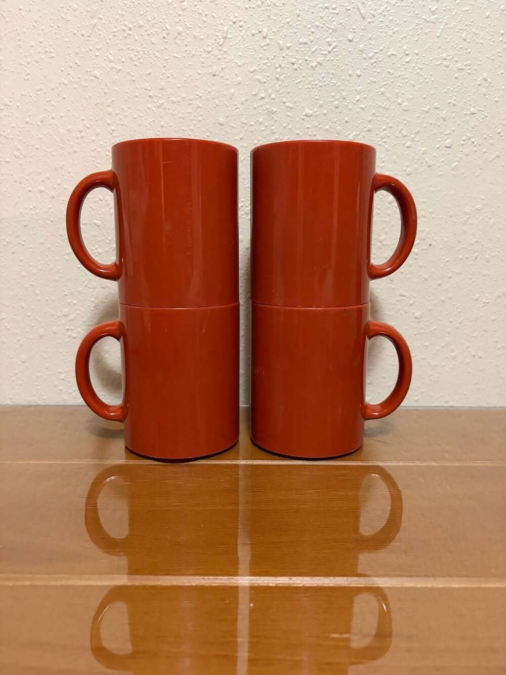 Vintage Burnt Orange Plastic Stackable Coffee Mugs Set of 4